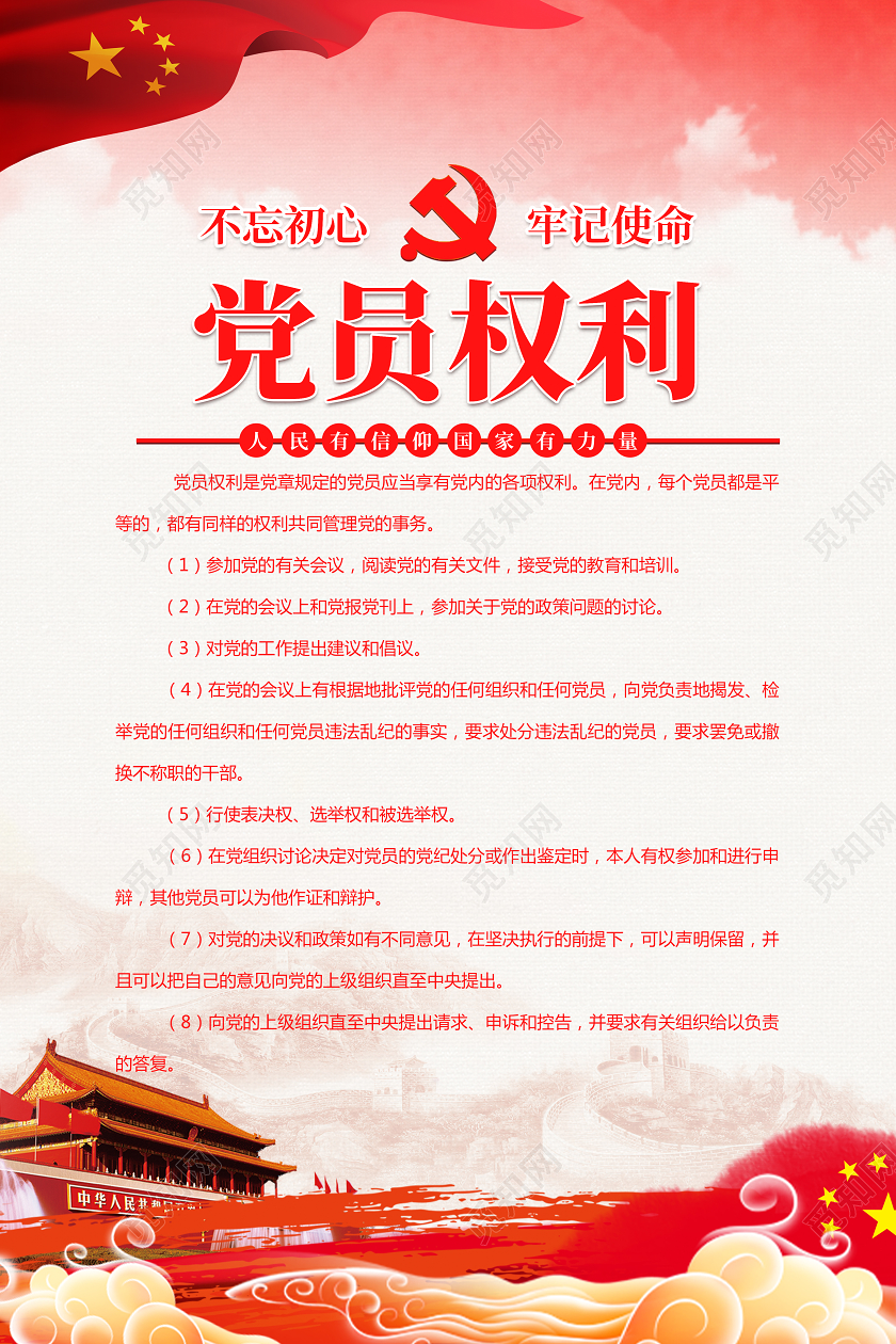红色大气党员职责权力宣传模板海报