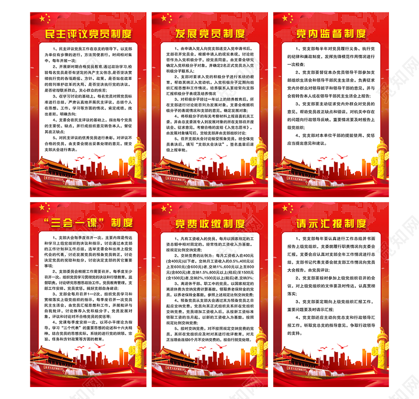 红色党政党建党课党员制度宣传海报套图
