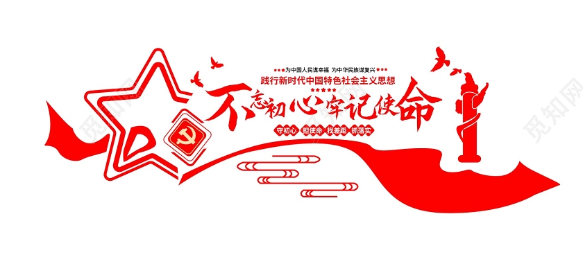 红色简洁大气不忘初心牢记使命党政党建文化墙模板海报