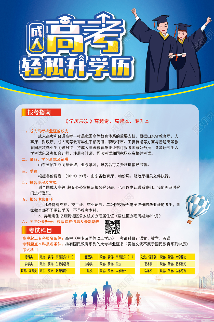 黄色简约成人高考招生简章海报