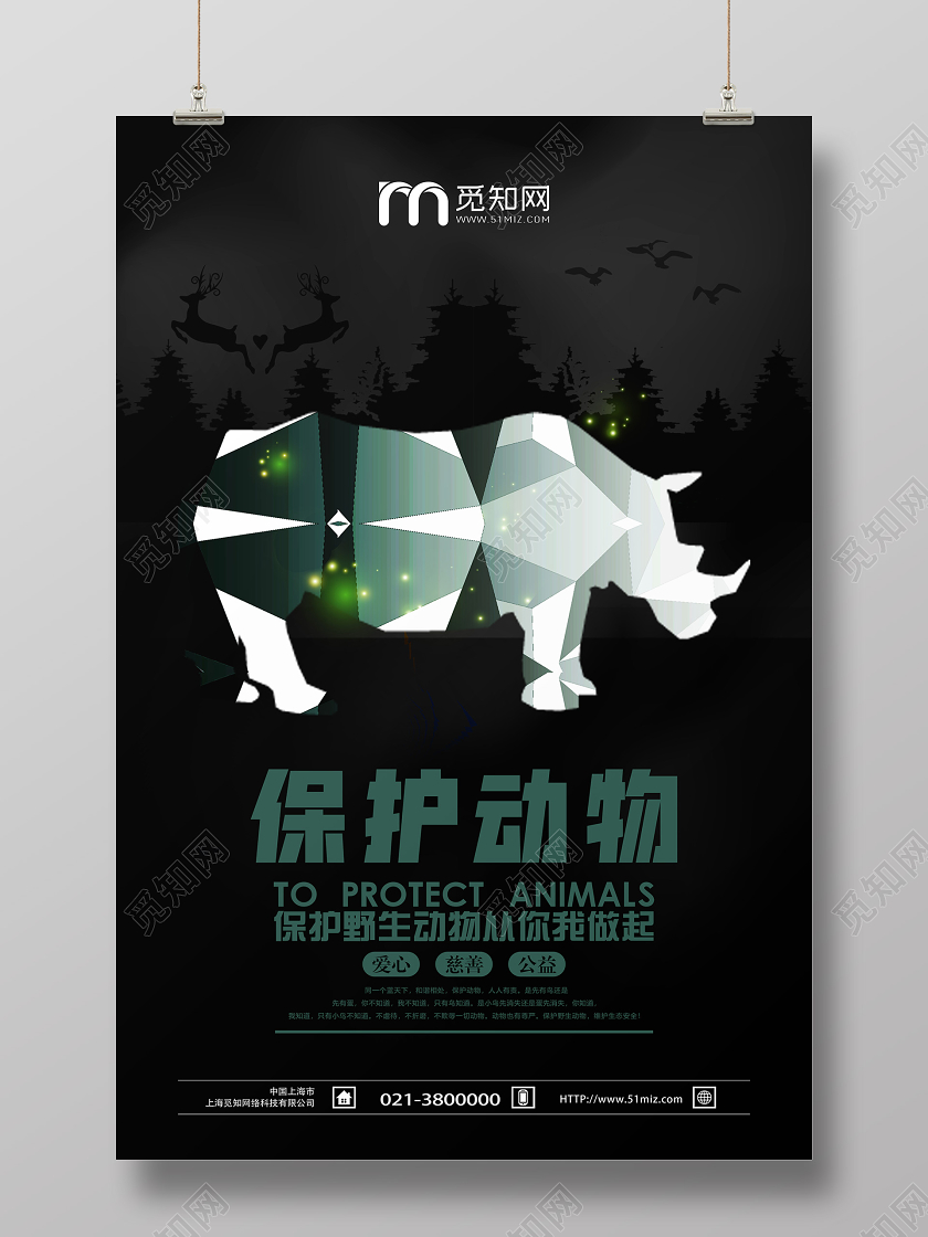 大气黑色保护野生动物宣传海报