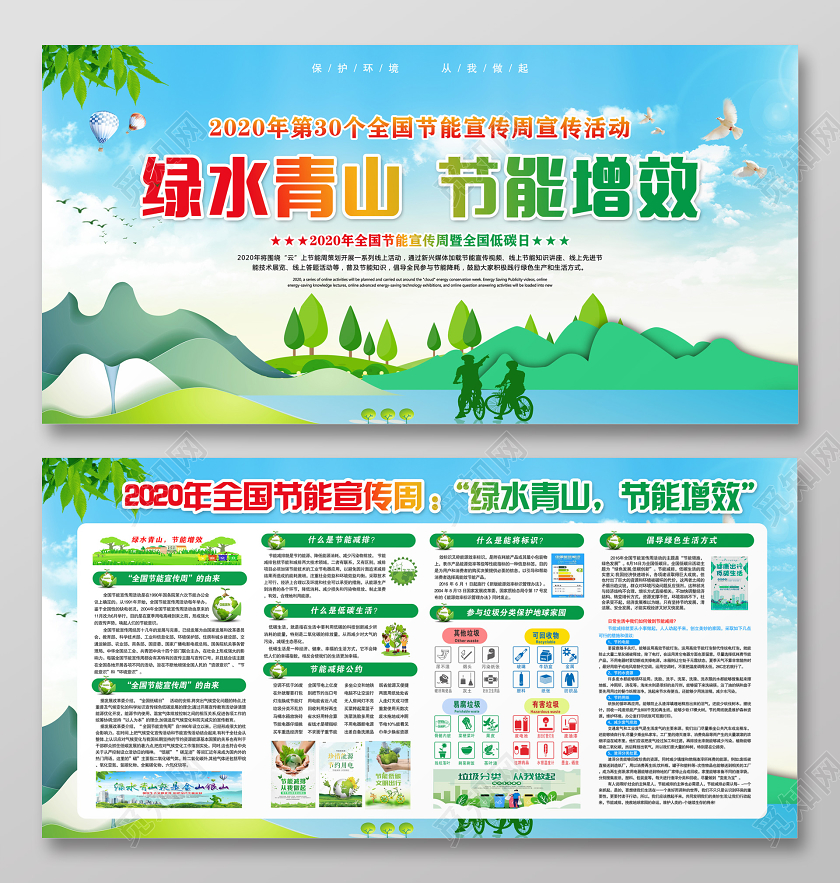 2020年全国节能宣传周全国低碳日绿水青山节能增效宣传栏展板