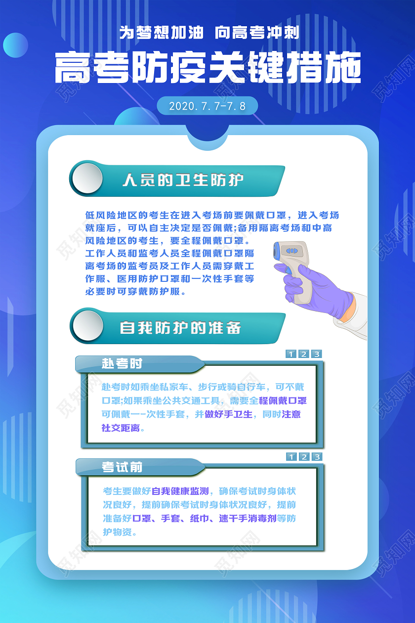蓝色考试防控疫情校园抗疫措施决战高考加油海报套图