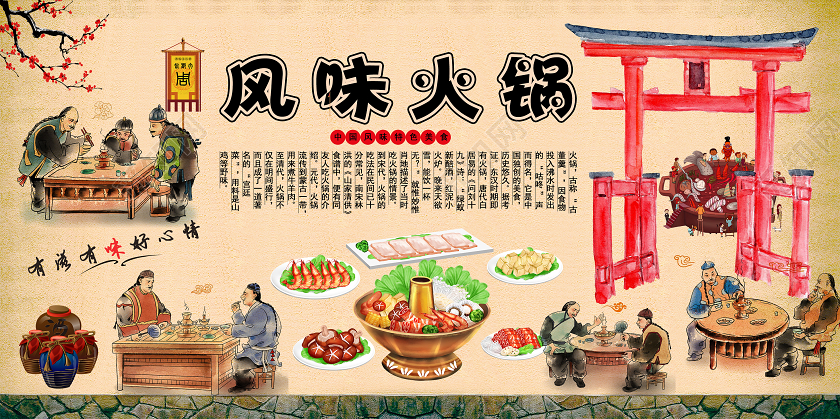 中国风中式复古特色火锅风味火锅四川火锅麻辣烫展板