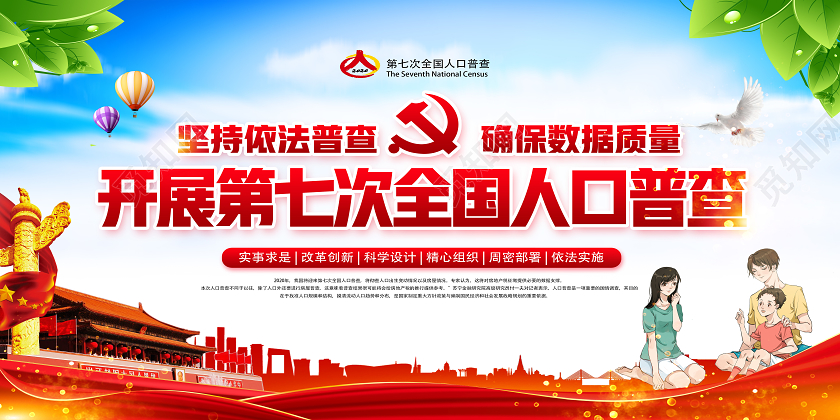 红色经典开展第七次全国人口普查展板