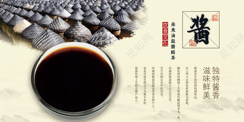 黄色中式饮食文化油盐酱醋茶美食调味料展板美食调料