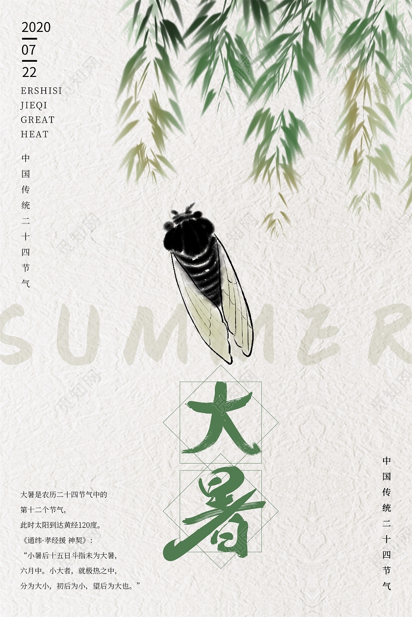 二十四节气大暑创意蝉夏天海报设计二十四节气大暑海报