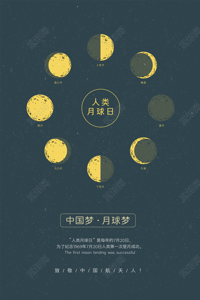 深蓝色创意极简风人类月球日海报设计