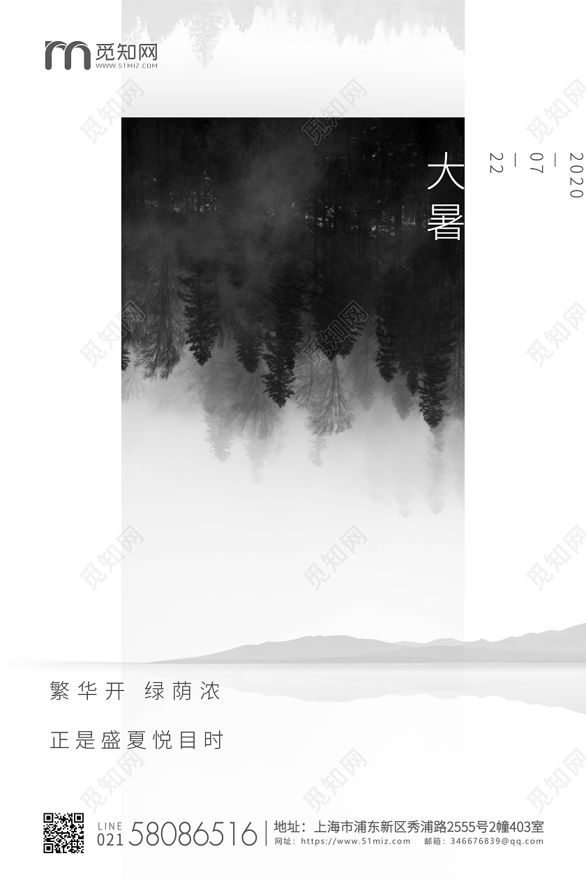 黑白简约大暑节气二十四节气宣传海报