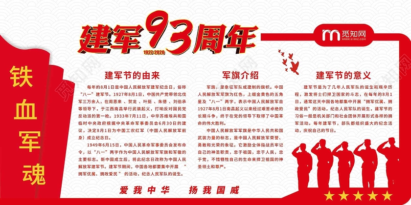 红色党建风八一建军节建军93周年展板81八一建军节宣传栏展板
