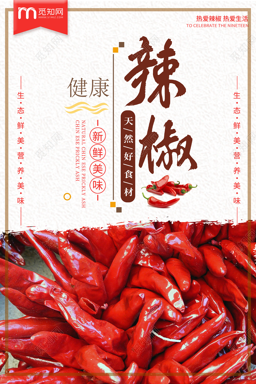 灰色简约健康辣椒天然好食材美食调料海报