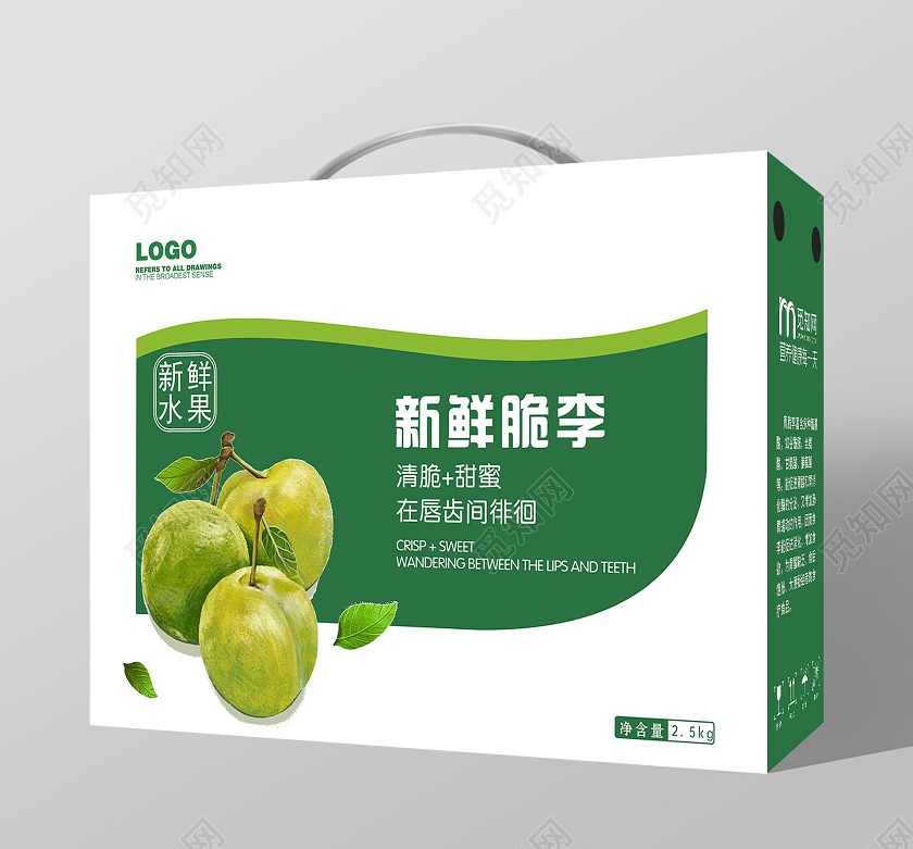 绿色几何简约风新鲜脆李包装设计海报