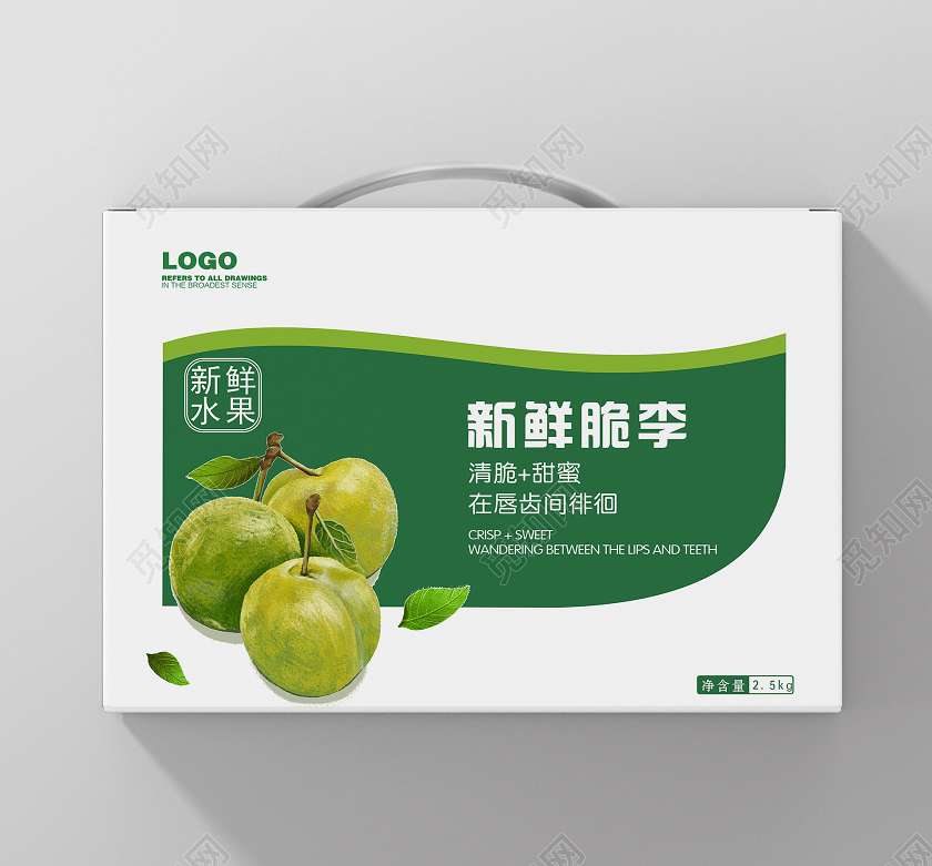 绿色几何简约风新鲜脆李包装设计海报