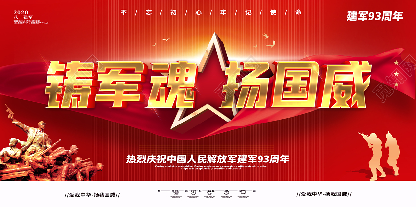 红色党建八一81建军节铸军魂扬国威宣传展板