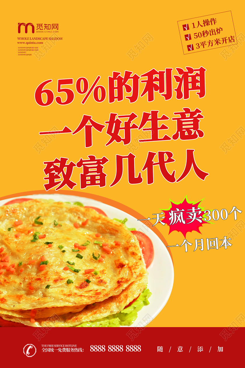 橙色简洁风美食小吃生意招商海报美食招商