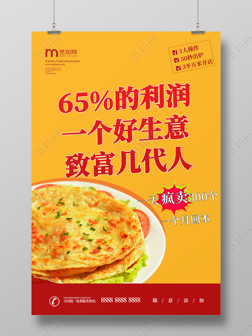 橙色简洁风美食小吃生意招商海报美食招商