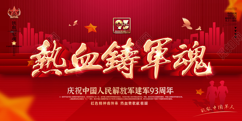 八一81建军节海报热血铸军魂建军节展板