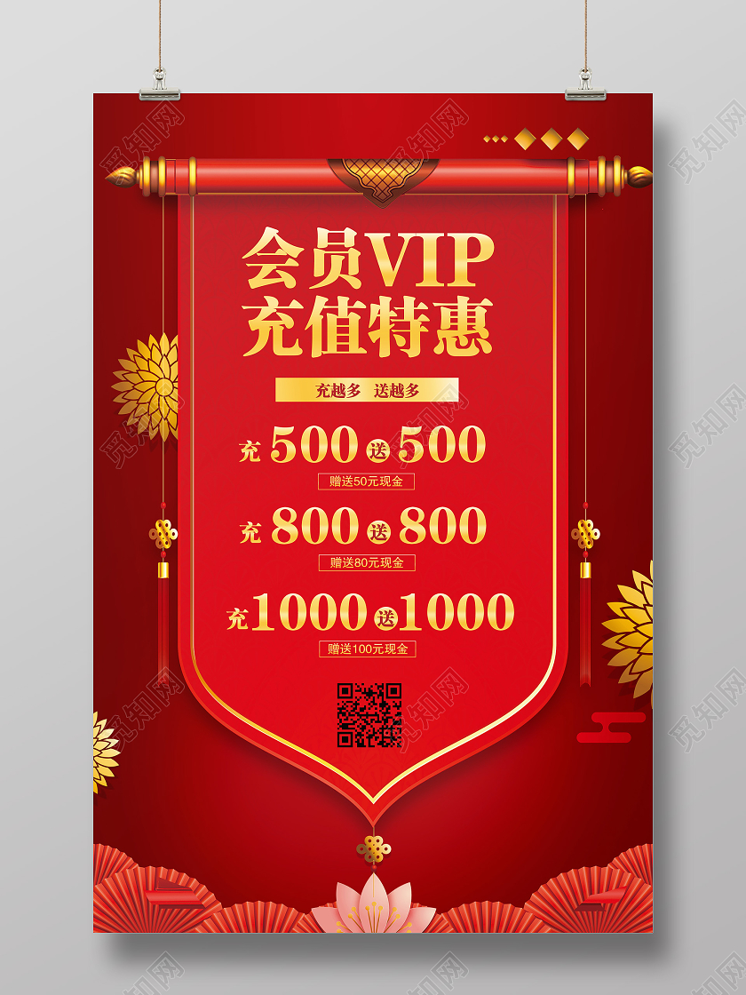 红色复古VIP会员充值特惠会员充值有惊喜VIP卡海报