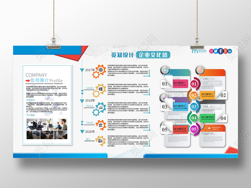 蓝色简约企业文化墙展板公司企业文化展板