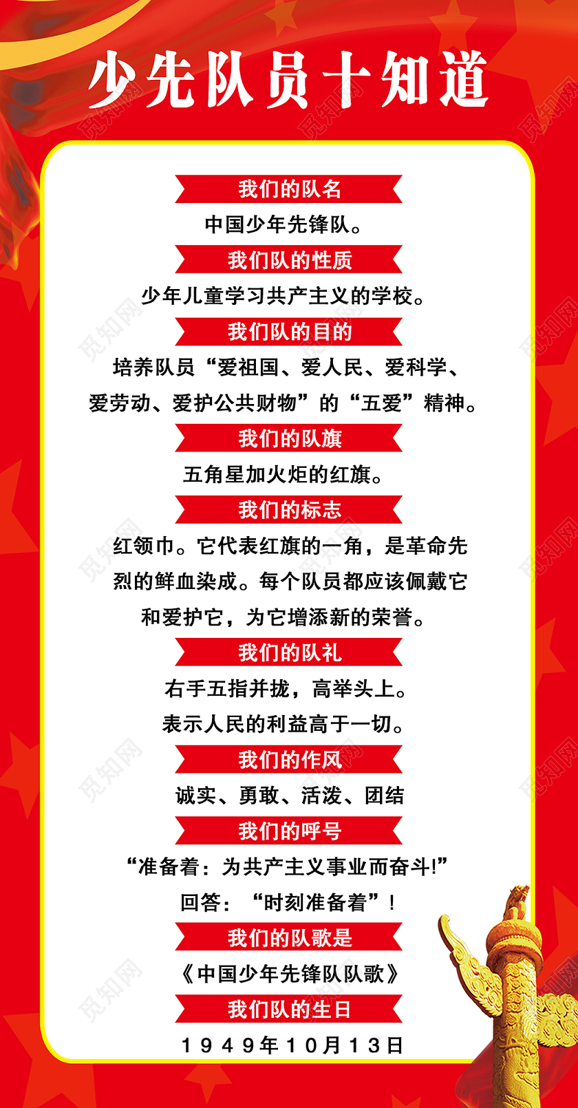 少先队员十知道宣传海报