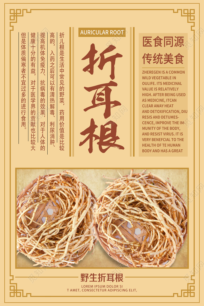 黄色简约折耳根贵州美食凉拌折耳根海报