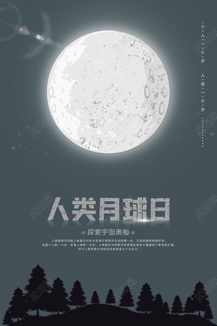 灰色人类月球日海报展板