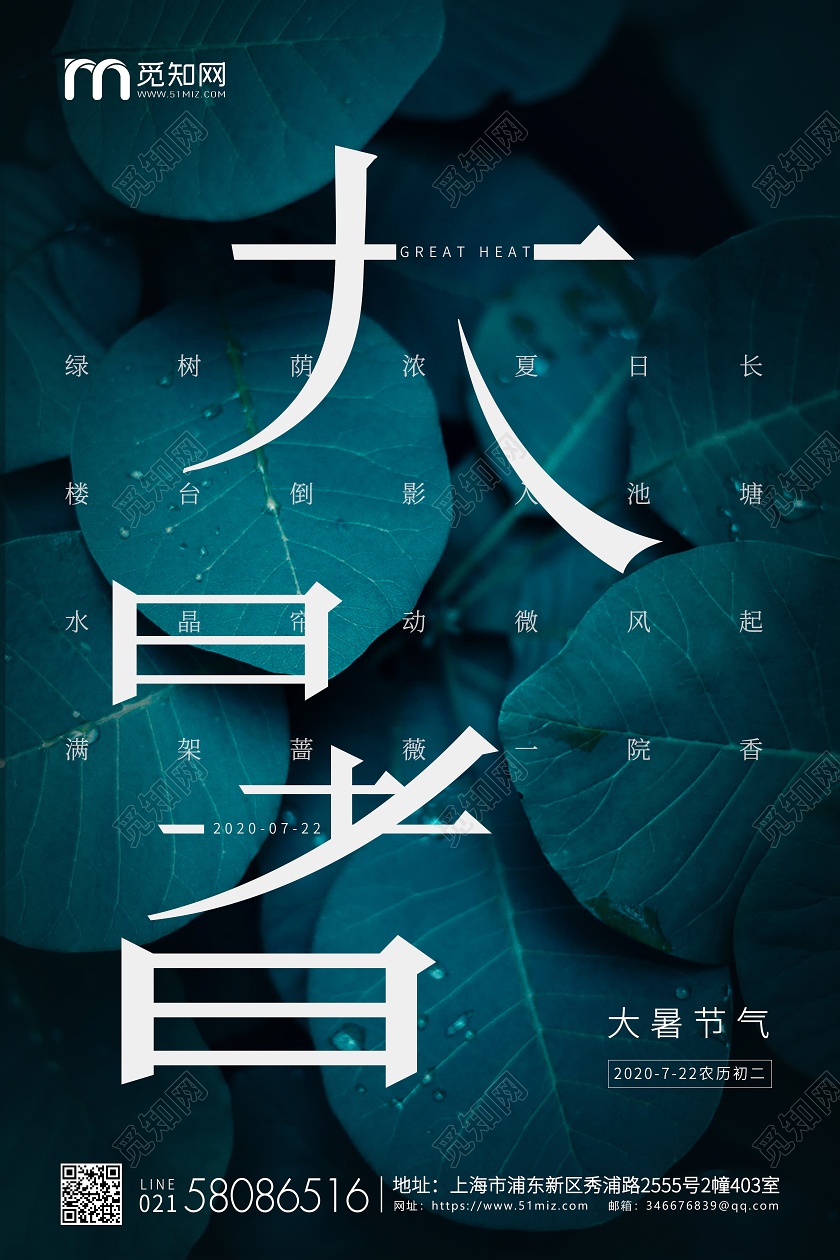 绿色简约大暑节气二十四节气宣传海报