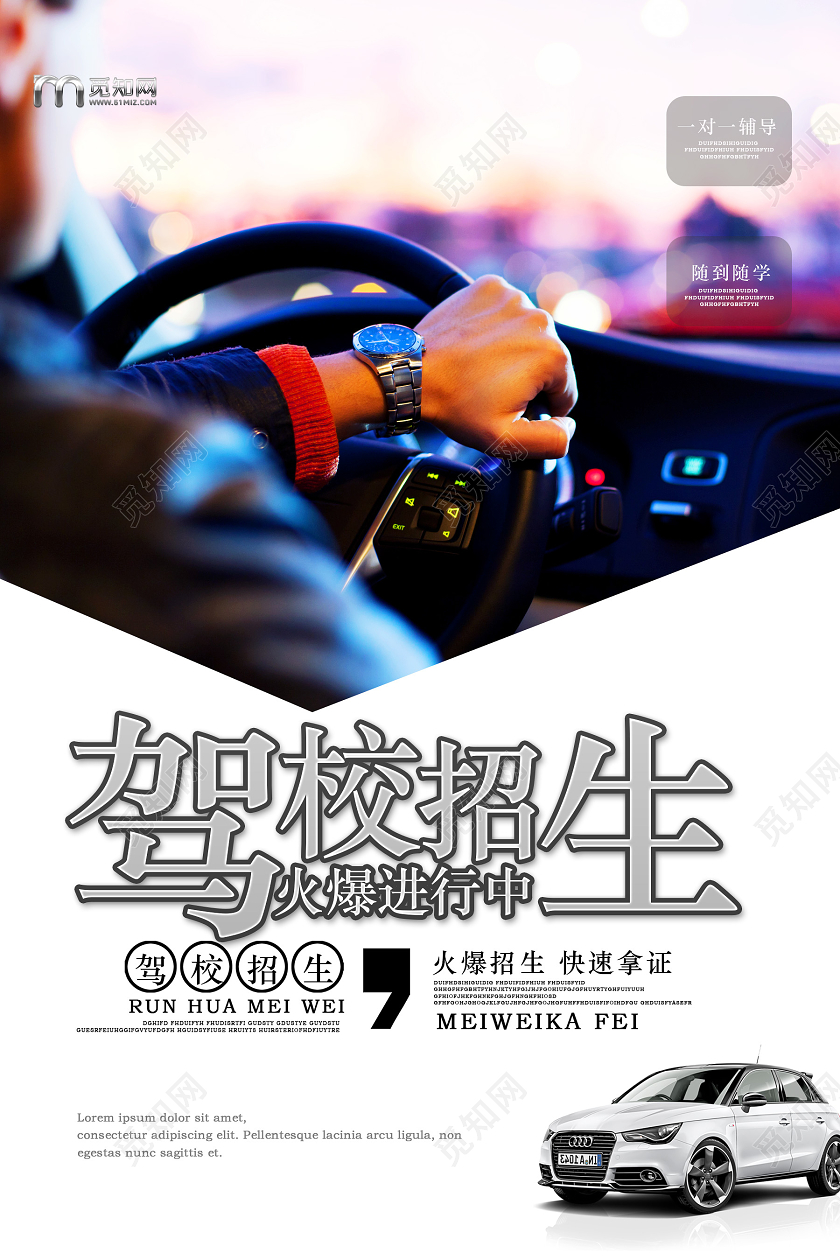 白色商务风大气驾校招生啦海报