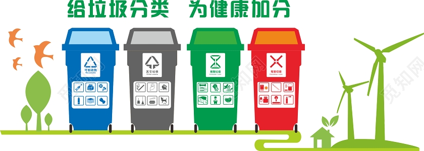 绿色几何简约风给垃圾分类为健康加分垃圾分类文化墙