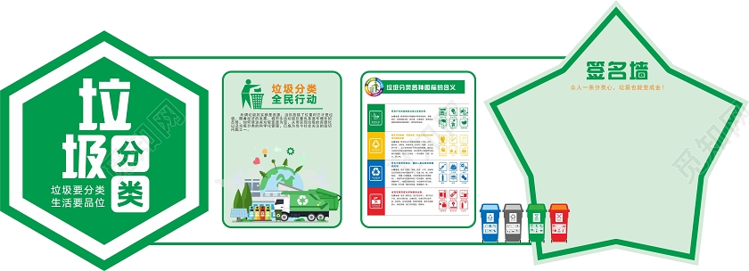绿色几何简约风垃圾分类文化墙