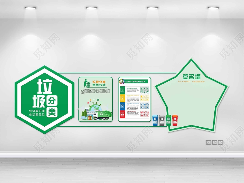 绿色几何简约风垃圾分类文化墙