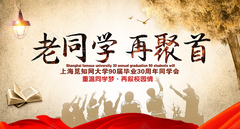 黄色大气精致复古邀请函单面同学会展板