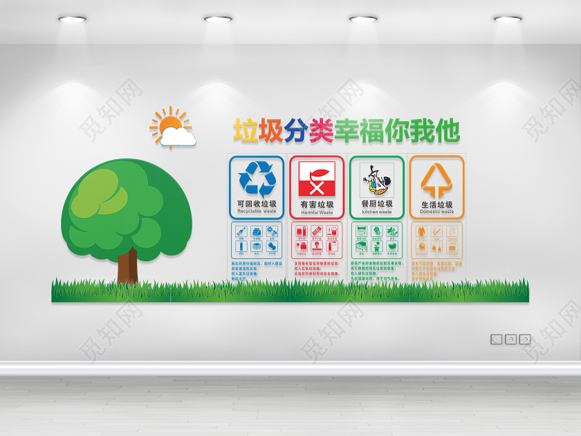 绿色环保垃圾分类幸福你我他文化墙垃圾分类文化墙