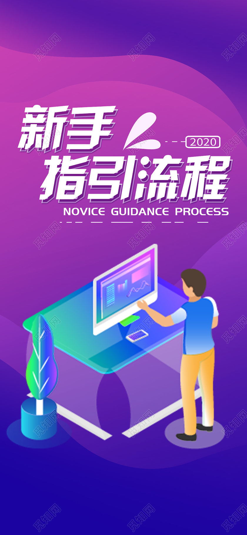 紫色25d新手指引流程信息长图h5手机海报