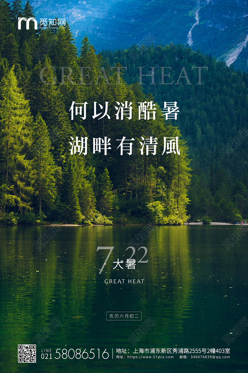 绿色简约大暑节气二十四节气宣传海报