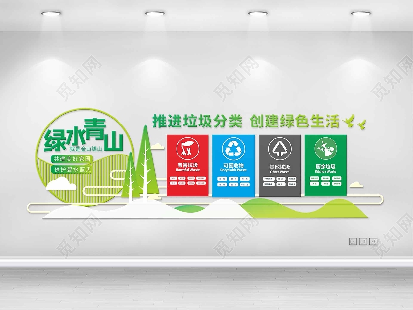 绿色几何中国风推进垃圾分类创建绿色生活垃圾分类文化墙