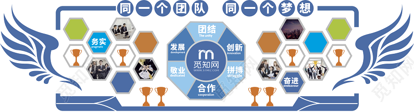 蓝色企业公司文化宣传励志商务文化墙企业文化墙