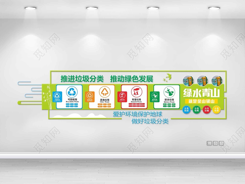 绿色创意简约风推进垃圾分类推动绿色发展垃圾分类文化墙