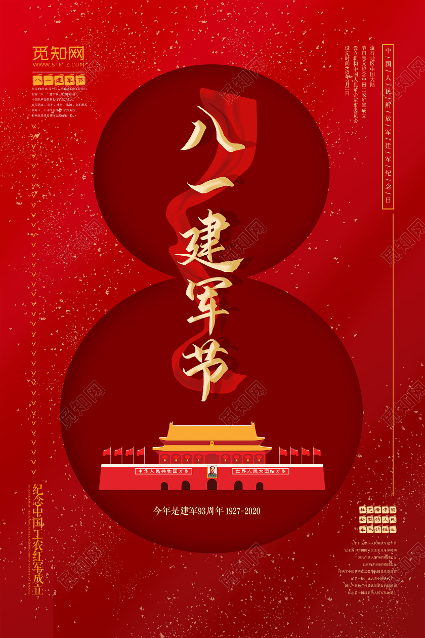 红色大气八一人民解放军建军节宣传海报