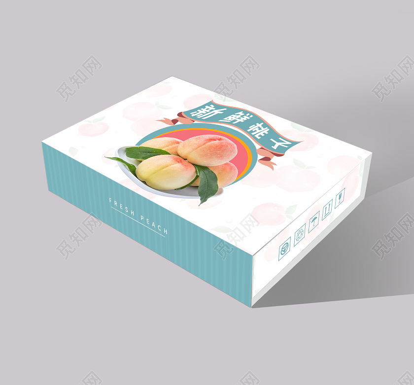 绿色几何创意清新风新鲜桃子包装设计海报