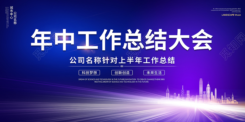 2020科技年中工作总结大会年中舞台背景设计