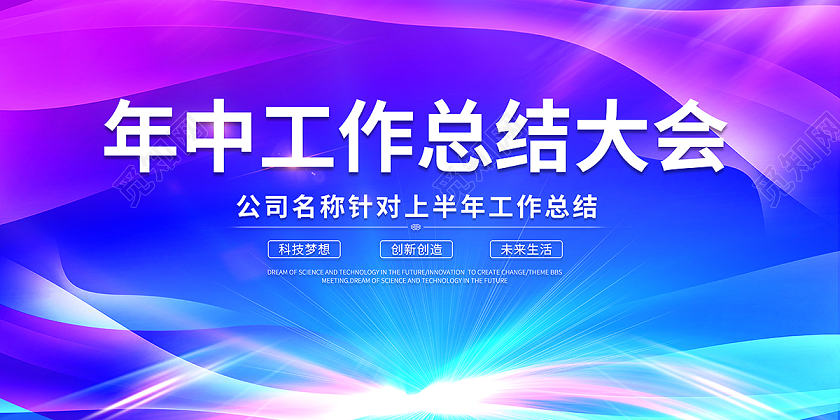 2020科技年中工作总结大会年中舞台背景设计