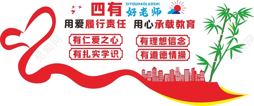 红色几何清新风四有好老师教师办公室文化墙海报
