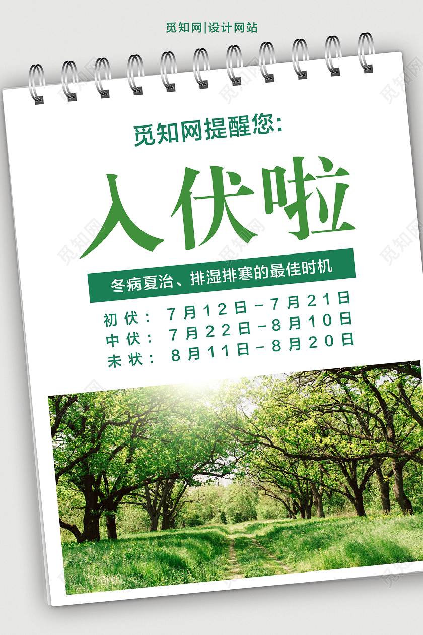 绿色简约入伏啦三伏天入伏天宣传海报