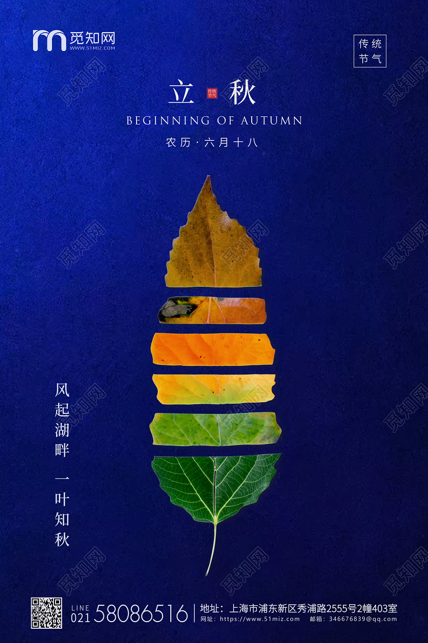 深蓝简约立秋节气二十四节气宣传海报