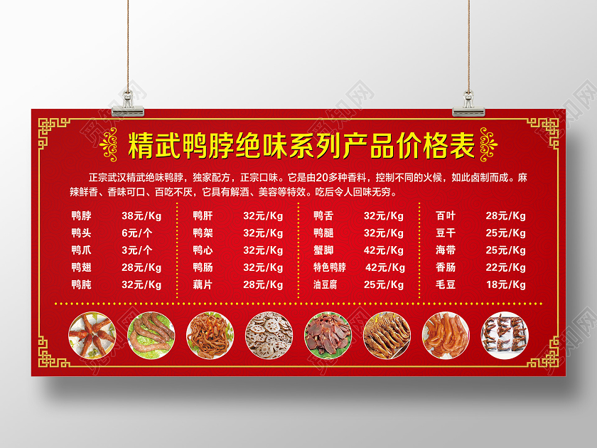 大气红色湖北武汉美食精武鸭脖宣传展板