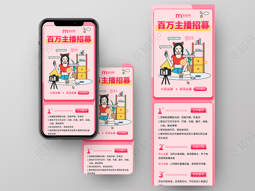 简约大气粉丝系百万主播招募主播招聘招募H5