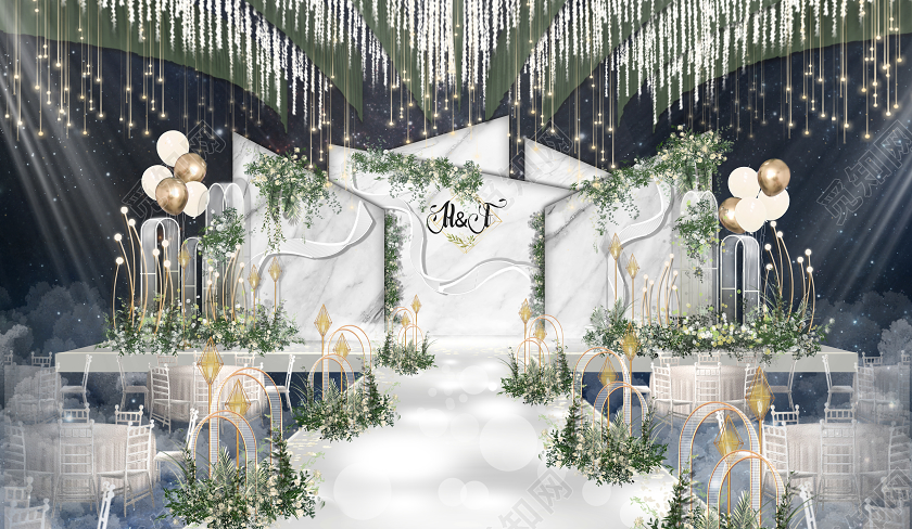 INS小清新风婚礼舞台迎宾设计婚礼效果图