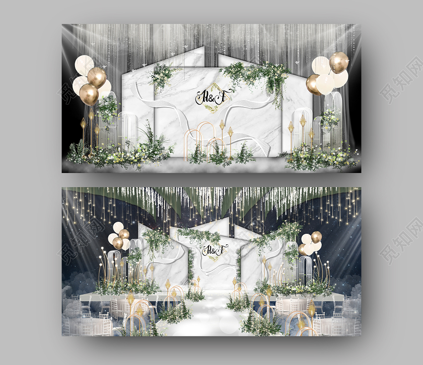 INS小清新风婚礼舞台迎宾设计婚礼效果图