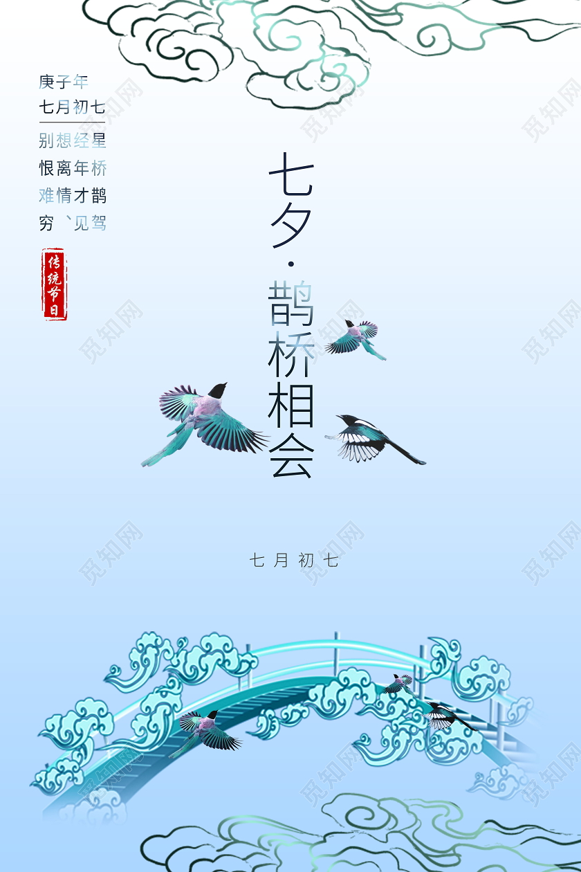 七夕鹊桥相会情人节海报